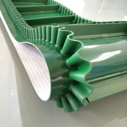PVC Sidewall Cleated Belt — close up of corrugated sidewall and cleat construction