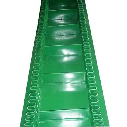 PVC Sidewall Cleated Belt — top view of green belt with corrugated sidewalls and cleats